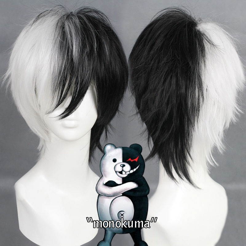 애니메이션 게임 Danganronpa 흑백 곰 가발 코 - Cosplay Anime White Hair 리뷰 및 가격
