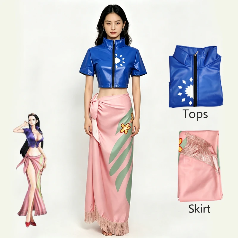 여성 니코 로빈 코스프레 투피스 의상 블루 크롭탑 핑크 - Anime Cosplay Nico Robin 리뷰 및 가격